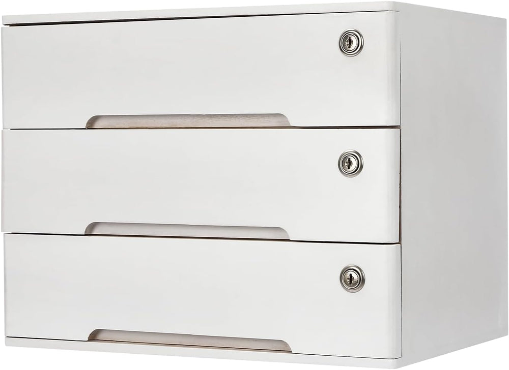 3 Drawers Wood Storage Box Wooden Storage Cabinet Organizer, Tabletop Storage...