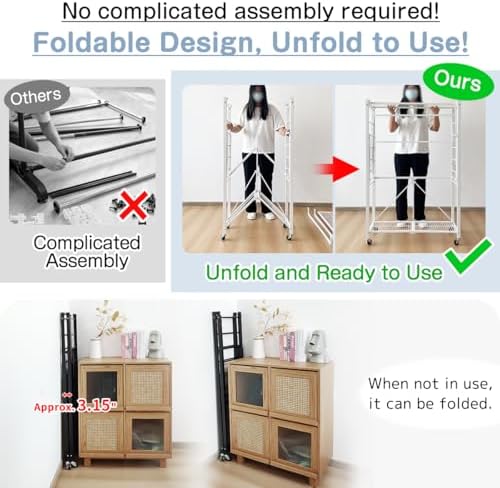 lumizone Folding Clothing Rack with Wheels Expandable Black