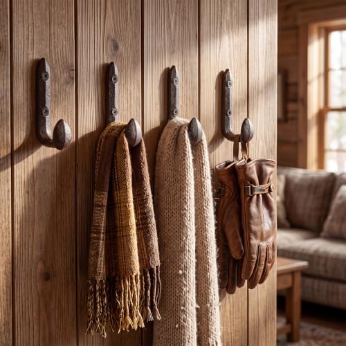 Yalikop 6 Pack Railroad Spike Cast Iron Hooks, Rustic Heavy Duty Wall Hook