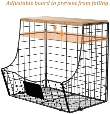 3 Pack wire Fruit Basket for Kitchen with Wood Lid - Counter&Wall Mounted...