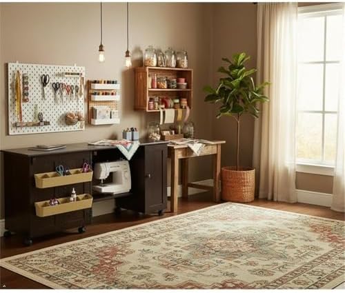 Pemberly Row Cinnamon Cherry Rolling Kitchen Cart with Drop Leaf – Engineered...