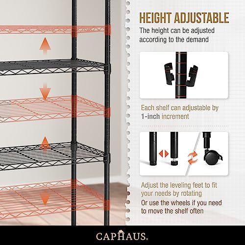 CAPHAUS NSF Adjustable Shelves Metal Wire Shelving Unit w/Liners, Kitchen Sto...