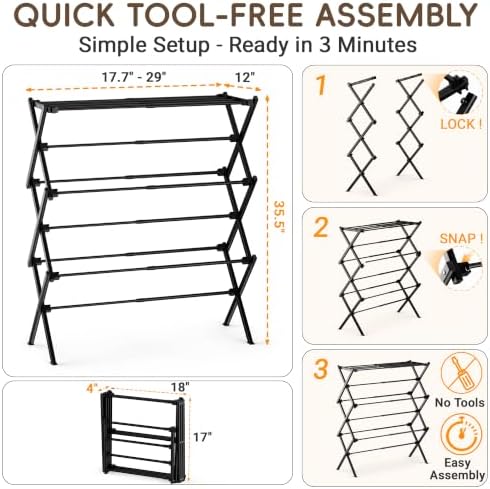 Foldable Clothes Drying Rack, Sleek Black for Modern Apartment