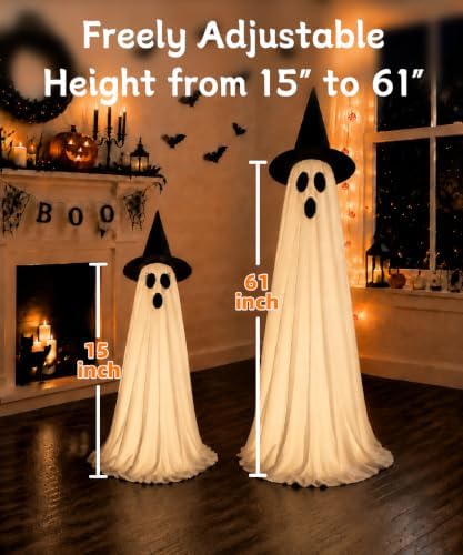2 Pack Lighted Halloween Ghost Decorations with Remote & Timer