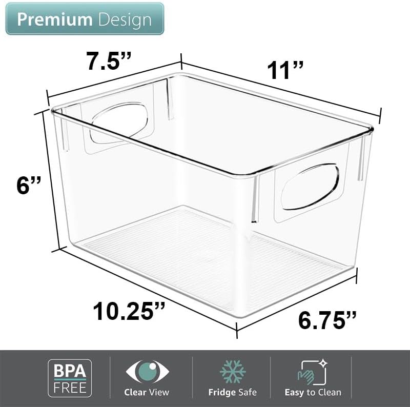 Sorbus Fridge Organizers and Storage, Clear Plastic Bins (Large, 4 Pack)