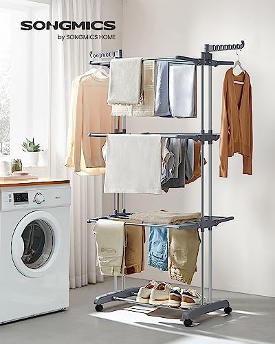 SONGMICS 4-Tier Clothes Drying Rack, Foldable, Rolling, 66.6-Inch Tall