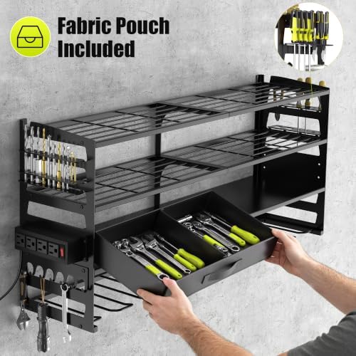 Gotega Power Tool Organizer Wall Mount, Heavy Duty Tool Storage Rack, Black