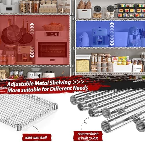 REIBII 69.8" W Storage Shelves 1510LBS Wire Shelving Unit 5 Tier Metal S...