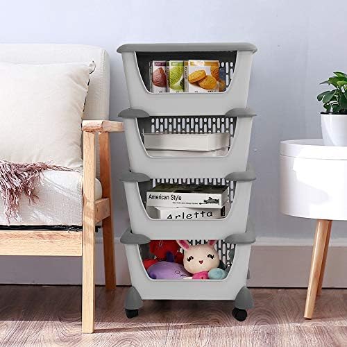 Cand 5-Pack Large Stackable Storage Bins, Plastic Stacking Baskets, Grey