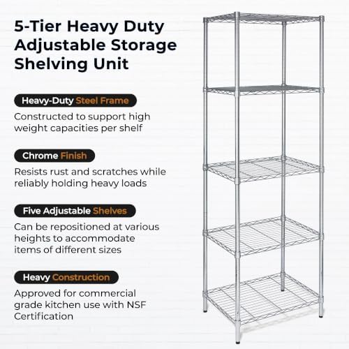 5-Tier Deep Shelf, 250 lb/Shelf, NSF, Chrome, 24x18x72 in