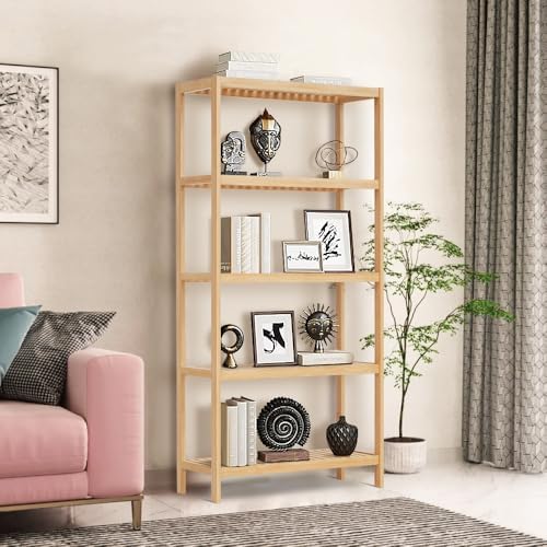 5-Tier Bamboo Freestanding Multi-use Shelf Unit Bookshelf Bookcase