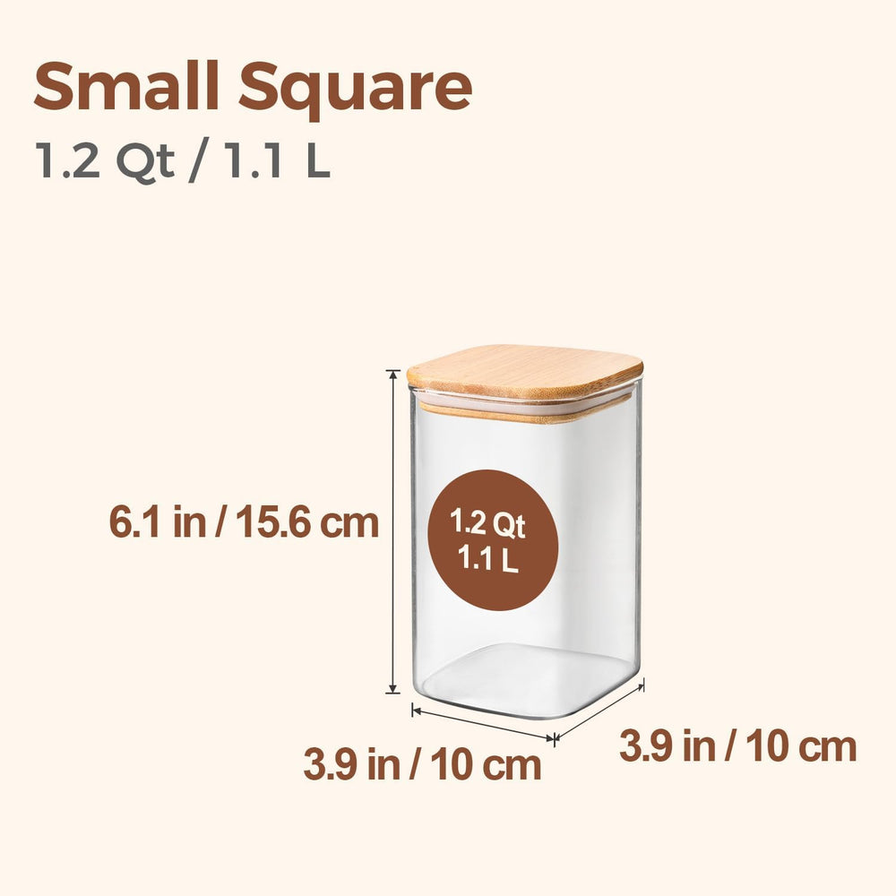 ComSaf Glass Storage Containers with Lids 1.2 Qt, Set of 6 Food Storage Jar
