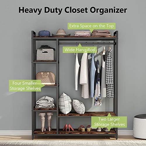 LITTLE TREE Free Standing Wood Closet Clothes Rack,Heavy Duty Grament Rack wi...