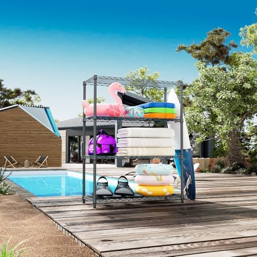 IZEUK Outdoor Metal Storage Shelving Unit, 4-Tier Heavy Duty Wire Rack Organi...