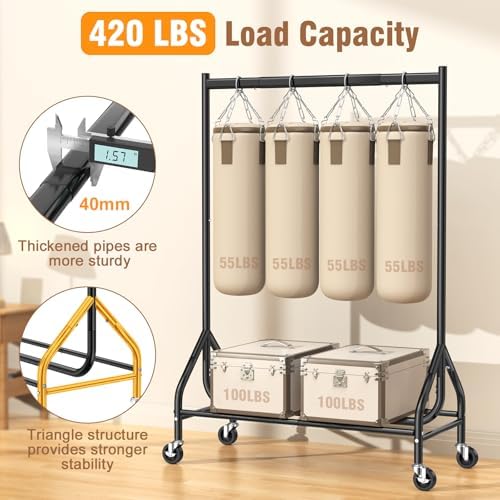 EAGMAK Heavy Duty Clothes Rack Load 420 LBS, Rolling Garment Rack with Lockab...