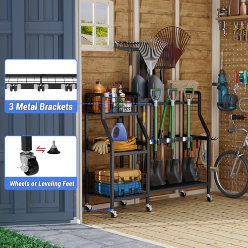 keomaisyto Heavy-Duty Garden Tool Organizer with 6 Wheels and 2 Baskets