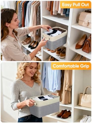 BALEINE 4 Pack Fabric Closet Storage Bins for Shelves, Linen Closet Organizer...