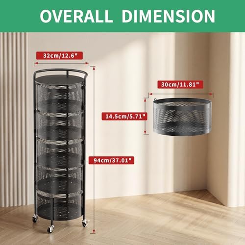 JAQ No Assembly Rotating Kitchen Storage Rack, 5-Tier Metal Basket Organizer ...