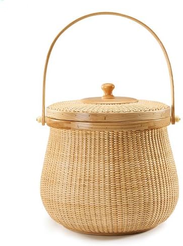 Nantucket Pot Belly Baskets, Fine Cane Weaving Circular with Swing Hardwood H...