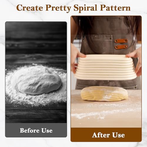 4 Pack 10 Inch Oval Banneton Bread Proofing Basket, Rattan Sourdough Bread Ba...