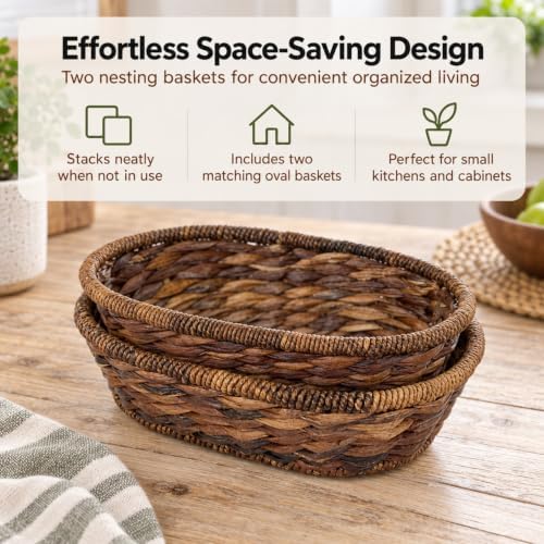Oval Basket Set of 2, Handwoven Abaca Wicker Bread & Fruit Baskets 12&quo...