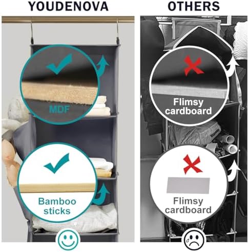 YOUDENOVA Hanging Closet Organizer and Storage, 6-Shelf, 2 Packs, Grey