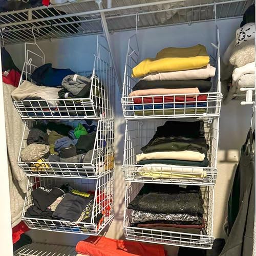 X-cosrack 3 Tier Foldable Closet Organizer, Clothes Shelves with 5 S Hooks, W...