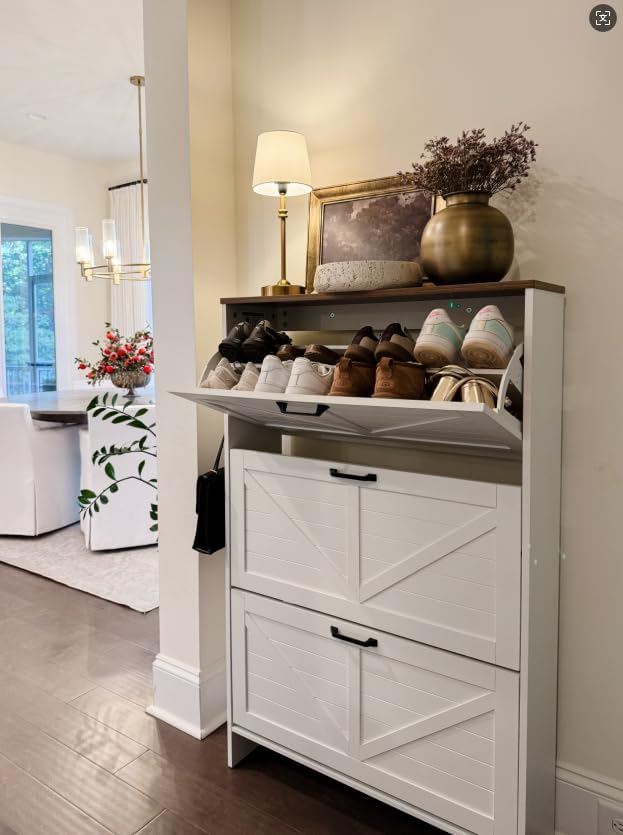 Nicetree Shoe Cabinet, 3 Flip Drawers & Adjustable Shelves, Ultra Slim Fr...