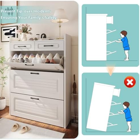 ODUWA Shoe Storage Cabinet with 3 Flip Drawers and 2 Storages Drawers, Easy t...
