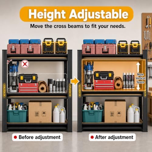 Heavy Duty Garage Shelving, Metal Storage Shelves, 3 Tier Adjustable Storage ...