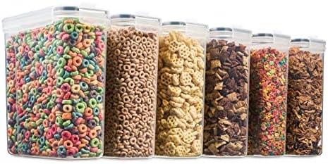 6 Pack Airtight Cereal Food Storage Container - BPA Free Plastic Kitchen and ...