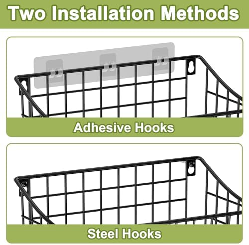 Wall Basket with Label Plate & 5 S-Hooks –4 Pack Hanging Wire Basket for ...