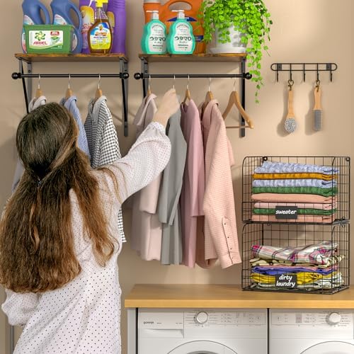 Laundry Room Shelves Wall Mounted with Wire Baskets, Over the Washer and Drye...