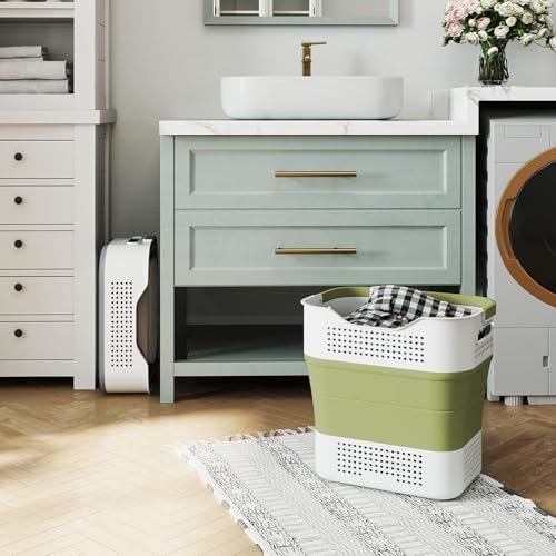 TECHMILLY Collapsible Plastic Laundry Basket Hamper with Handles, 35L Portabl...