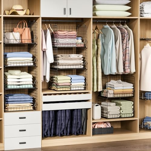 Jakyitvi 4-Tier Extra Height Stackable Closet Organizer – Foldable Storage Bi...