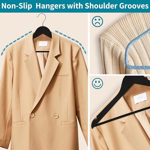 ABHENG 30 Pack Wooden Coat Hangers, 360° Swivel Hook, Suit Hangers with Anti-...