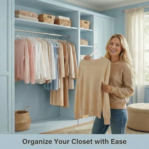 HOUSE DAY Ivory Plastic Hangers 50 Pack - Ultra-Thin Heavy Duty Non-Velvet