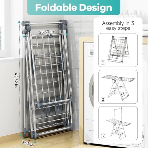 APEXCHASER Clothes Drying Rack with High Hanger, 3-Level Drying Racks