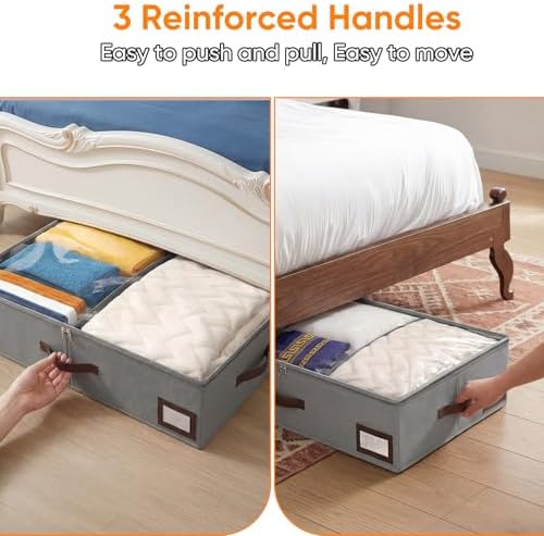 OIAHOMY 2 Pack 53L Under Bed Storage with Adjustable Dividers, 6" Low Pr...