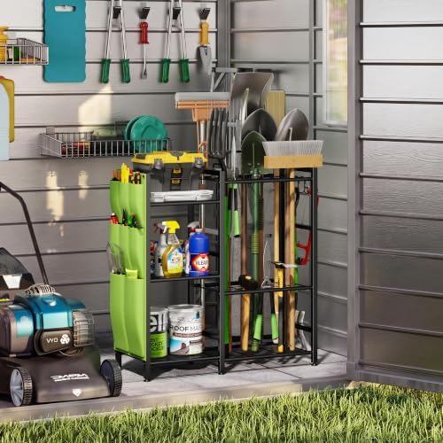 keomaisyto Garden Tool Organizer with Side Tool Pouch, Yard Tool Organizer
