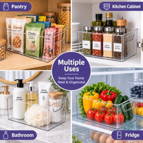 8 Pack Clear Bins for Organizing, Pantry Storage Bins, 3 Sizes: 4L+2M+2S