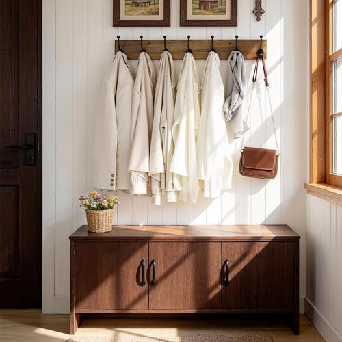 WEBI Rustic Coat Rack Wall Mount,30" Long 7 Cast Iron Coat Hooks Wall Mo...