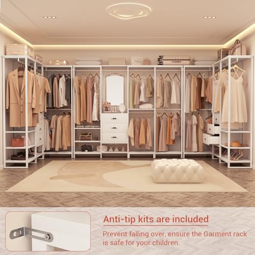 Aheaplus Wood Clothes Rack Wardrobe Closets for Hanging Clothes Heavy Duty Ga...