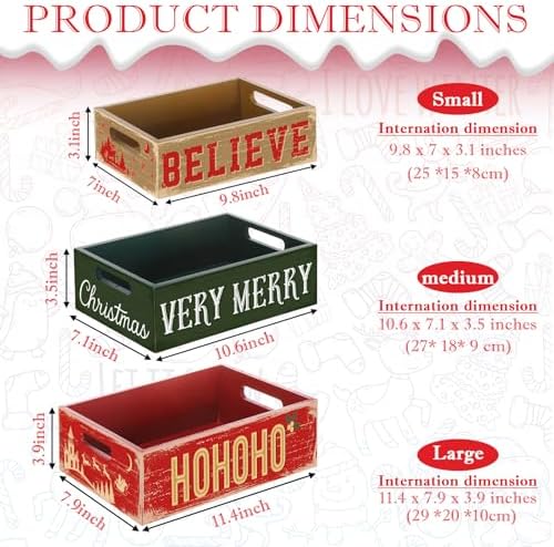 3 Pcs Christmas Wood Crate with Words Merry Christmas Believe