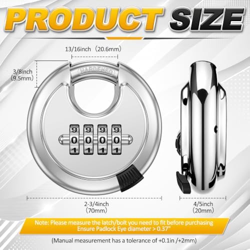 Landhoow 6 Pack Combination Lock 4 Digit Disc Padlock with 3/8 Inch Hardened ...