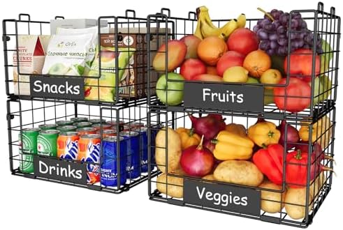 JKsmart 4 Pack XL Stackable Wire Baskets, Pantry Organizers and Storage