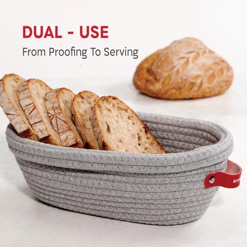 KneadAce Cotton Rope Banneton Bread Proofing Basket Set, 2 x Oval Bread Baske...