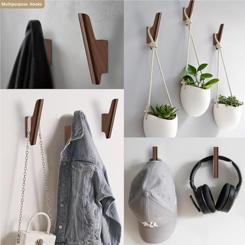 Wood Wall Hooks 4 Pack Coat Hooks Wall Mount, Towel Hooks for Bathrooms