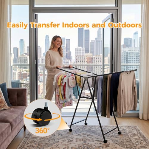 Foldable Standing Clothes Rack, 2-Tier Drying Hanger, for 20+ Pcs