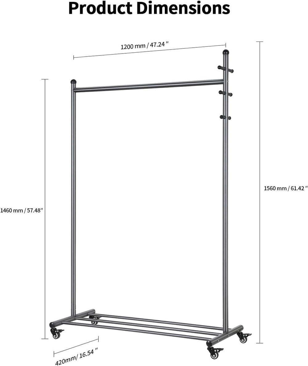 Rolling Clothes Rack Heavy Duty Garment Rack with Wheels Black